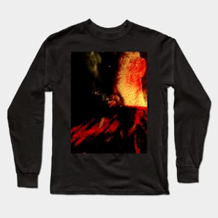 Portrait, digital collage, special processing. Vampire. Monster is looking on you, blood splatters. Yellow and red. Bright. Long Sleeve T-Shirt